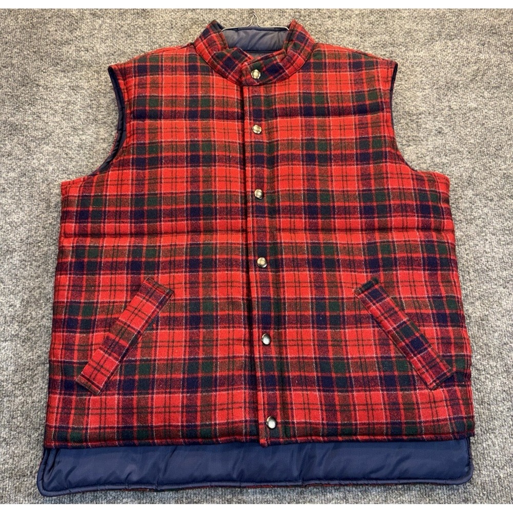 Vintage Reversible Buffalo Plaid Wool Vest Blue Puffer Men's M Arrow Sportswear